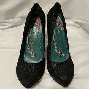 Irregular Choice Black Lace Heels with Teal Interior